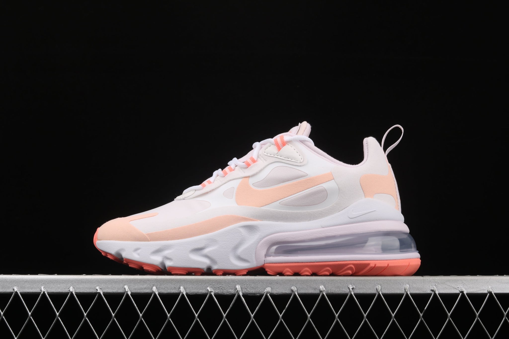 Nike Air Max 270 React in the Summit White/Crimson Tint colorway CJ0619-103
