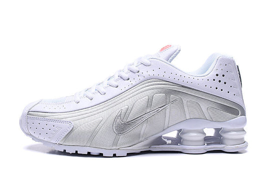 Nike shox R4 🌟🌟🌟🌟 🌟 White
	Metallic Silver (swoosh, side